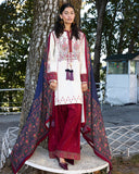 Jugnu Lahore Womenswear Embroidered Khaddar Unstitched 3Pc Suit - Rouge