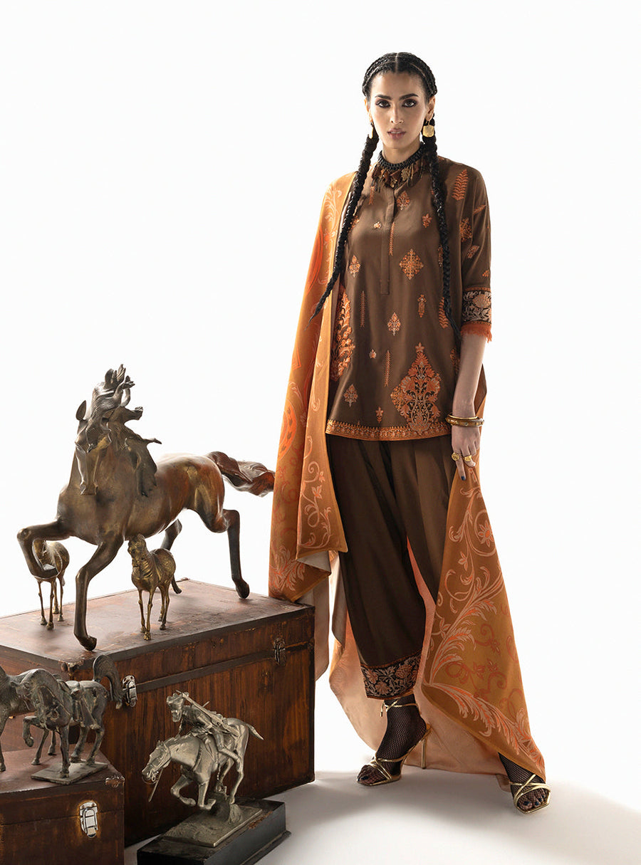 Zainab Chottani Embroidered Marina Twill Unstitched 3Pc Suit D-04 Rovi