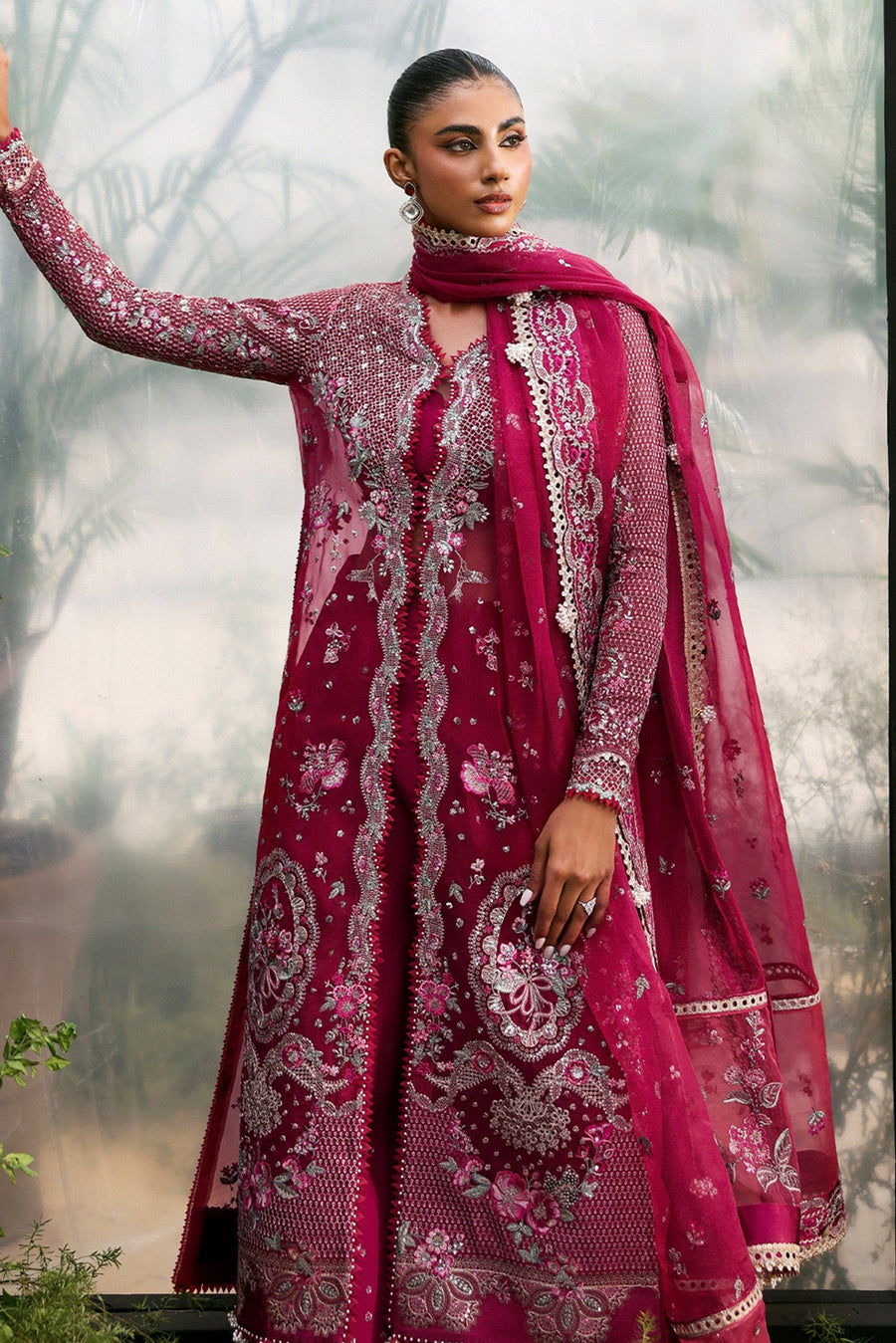 Afrozeh La Fuchsia Embroidered Organza Unstitched 3Pc Suit ALF-25-V1-03 ROWAN