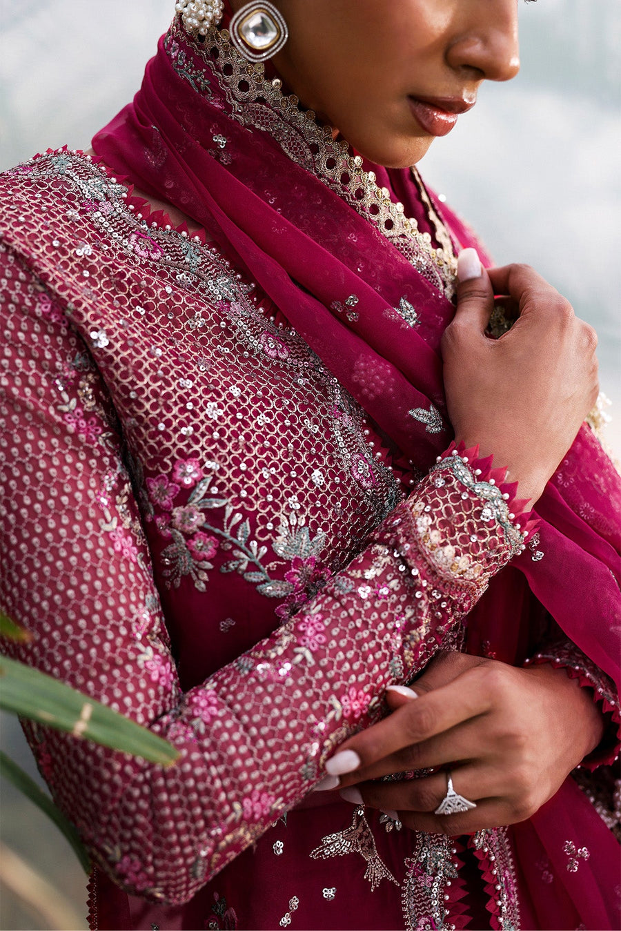 Afrozeh La Fuchsia Embroidered Organza Unstitched 3Pc Suit ALF-25-V1-03 ROWAN