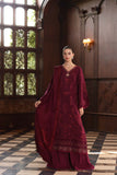 Noor by Saadia Asad Embroidered Linen Unstitched 3Pc Suit D-13 Royal Claret
