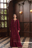 Noor by Saadia Asad Embroidered Linen Unstitched 3Pc Suit D-13 Royal Claret