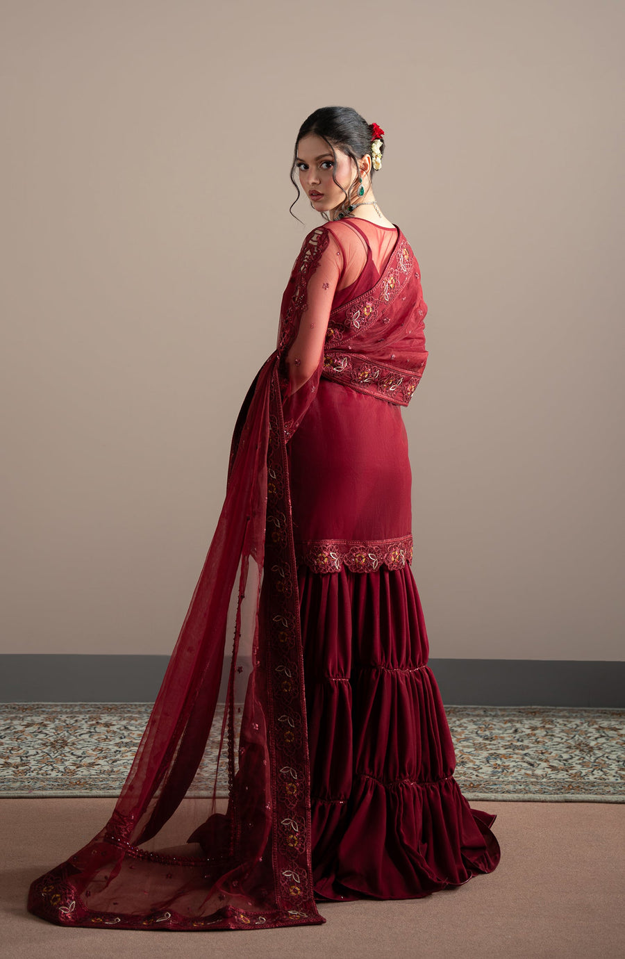 Back view of Rubeia Shirt styled by model – Elvin Collection