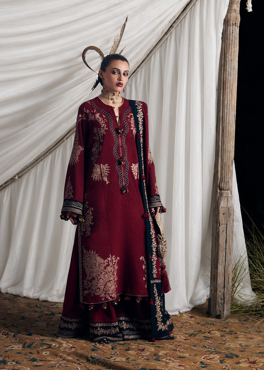 Hussain Rehar Kot Radha Kishan Unstitched Karandi 3Pc Suit - Rubeus