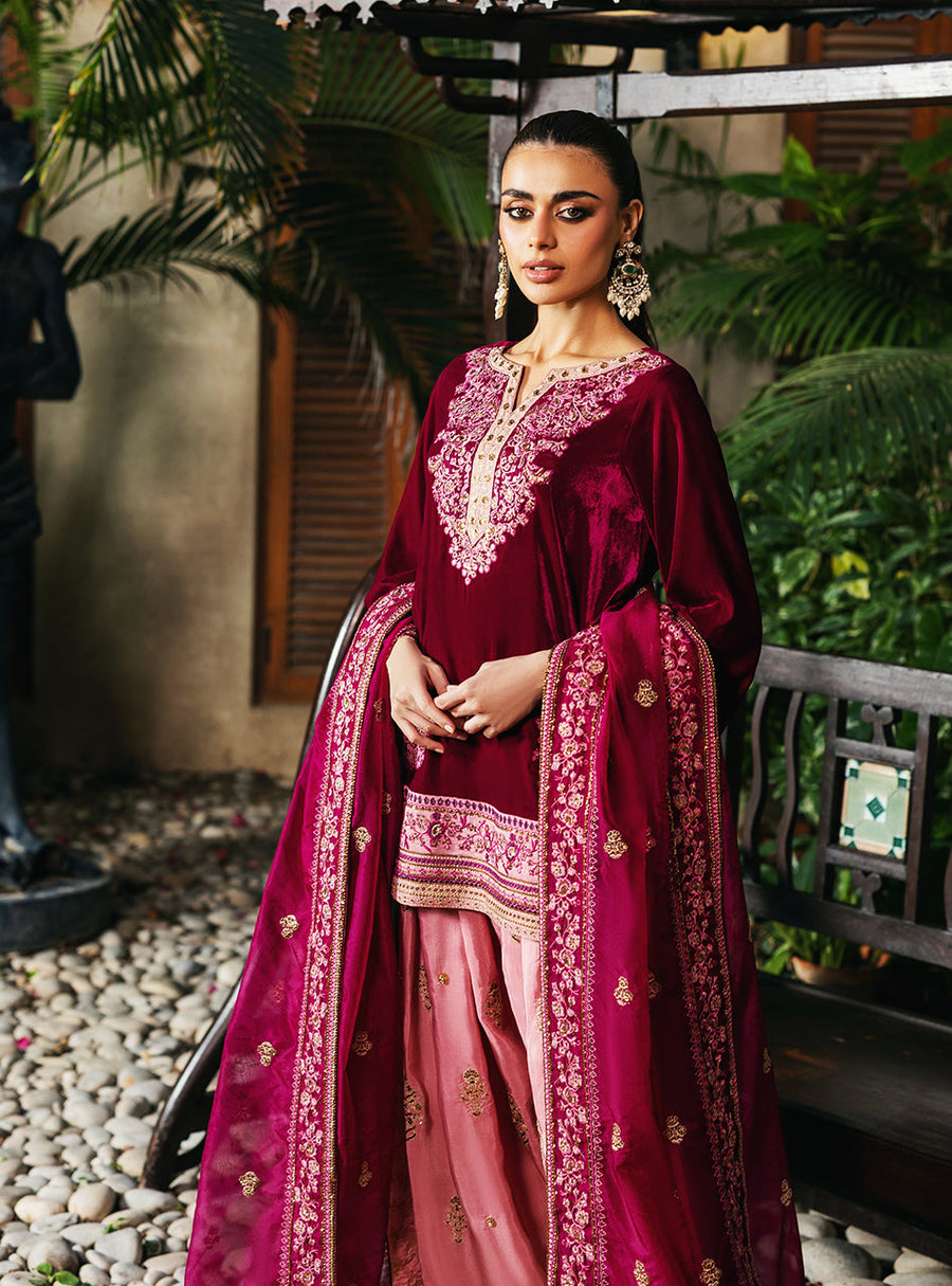 Zainab Chottani Embroidered Velvet Unstitched 3Pc Suit - Rubi