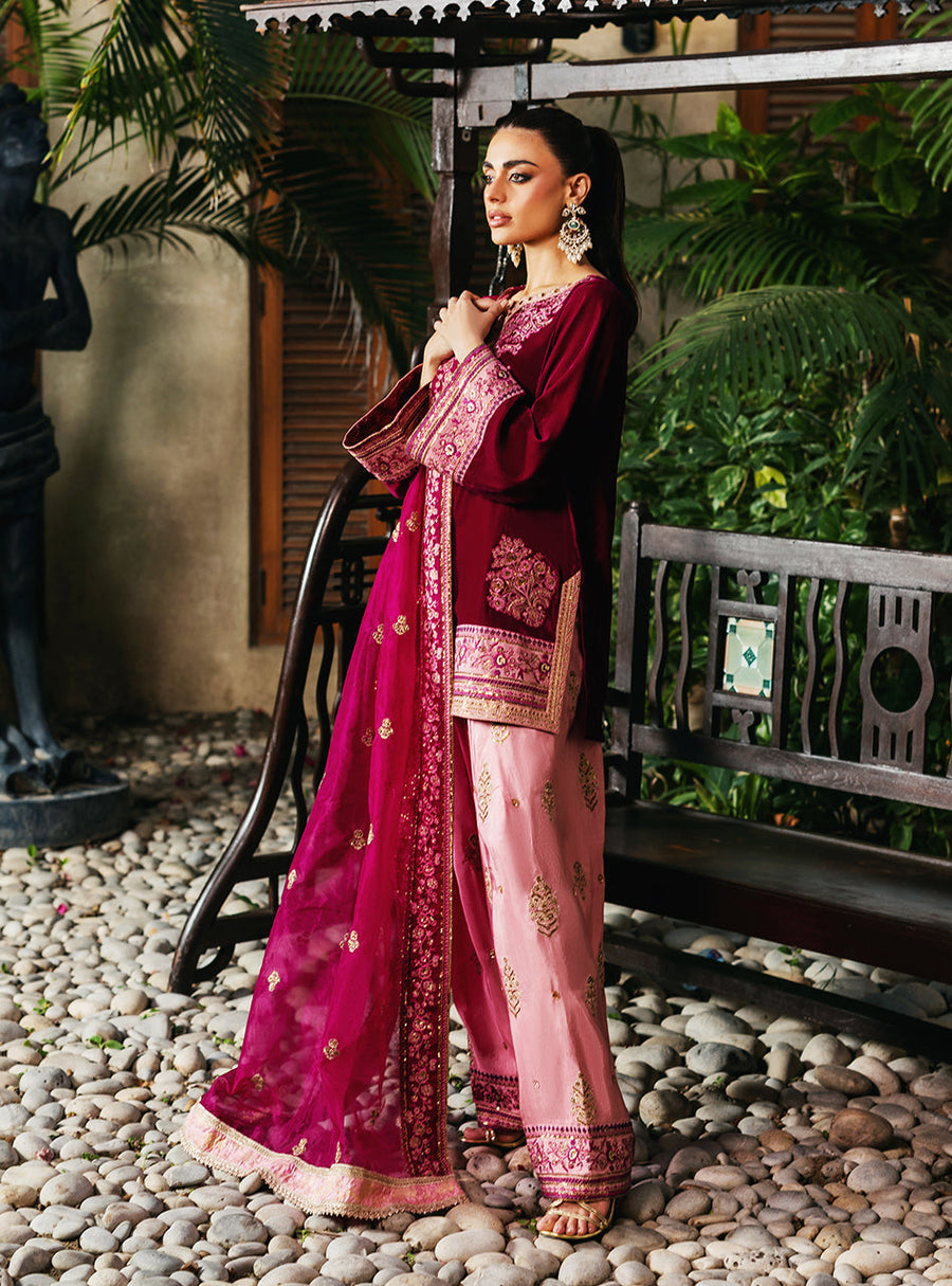 Zainab Chottani Embroidered Velvet Unstitched 3Pc Suit - Rubi