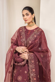 FARASHA Luxe Atelier Embroidered Luxury Organza Unstitched Suit - Ruby