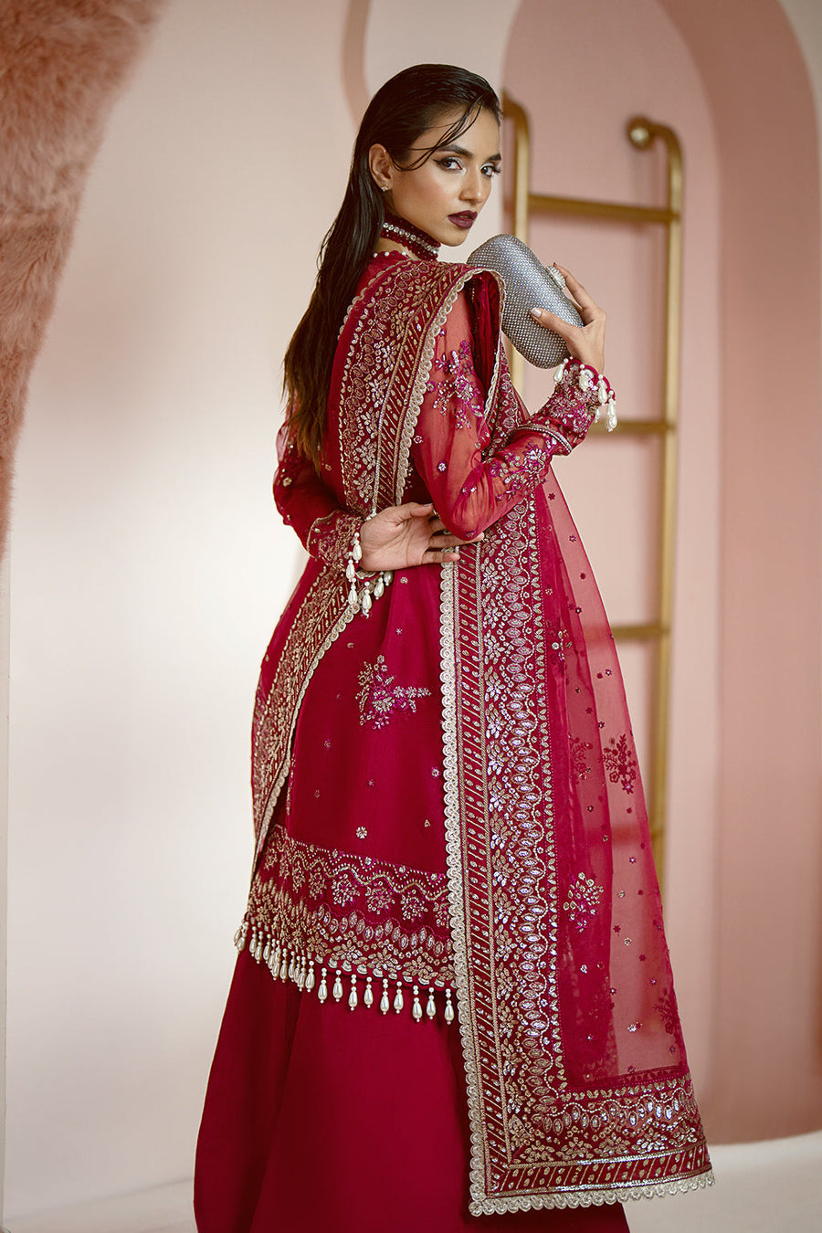 Ayzel Luminara Embroidered Organza Unstitched 3Pc Suit AWF-03 RUBY