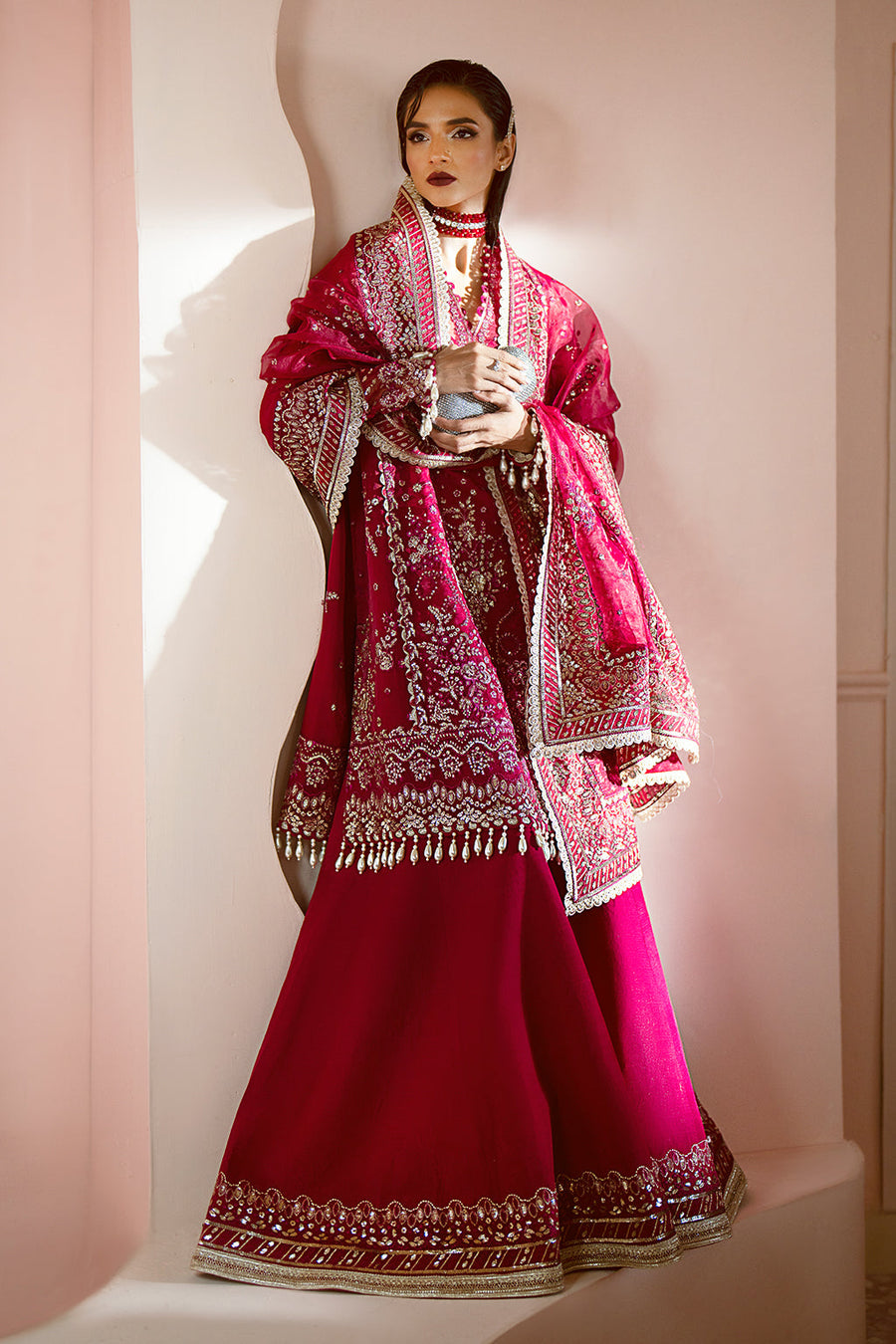Ayzel Luminara Embroidered Organza Unstitched 3Pc Suit AWF-03 RUBY