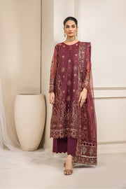 FARASHA Luxe Atelier Embroidered Luxury Organza Unstitched Suit - Ruby