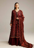 Hussain Rehar Embroidered Khaddar Unstitched 3Pc Suit - Ruby