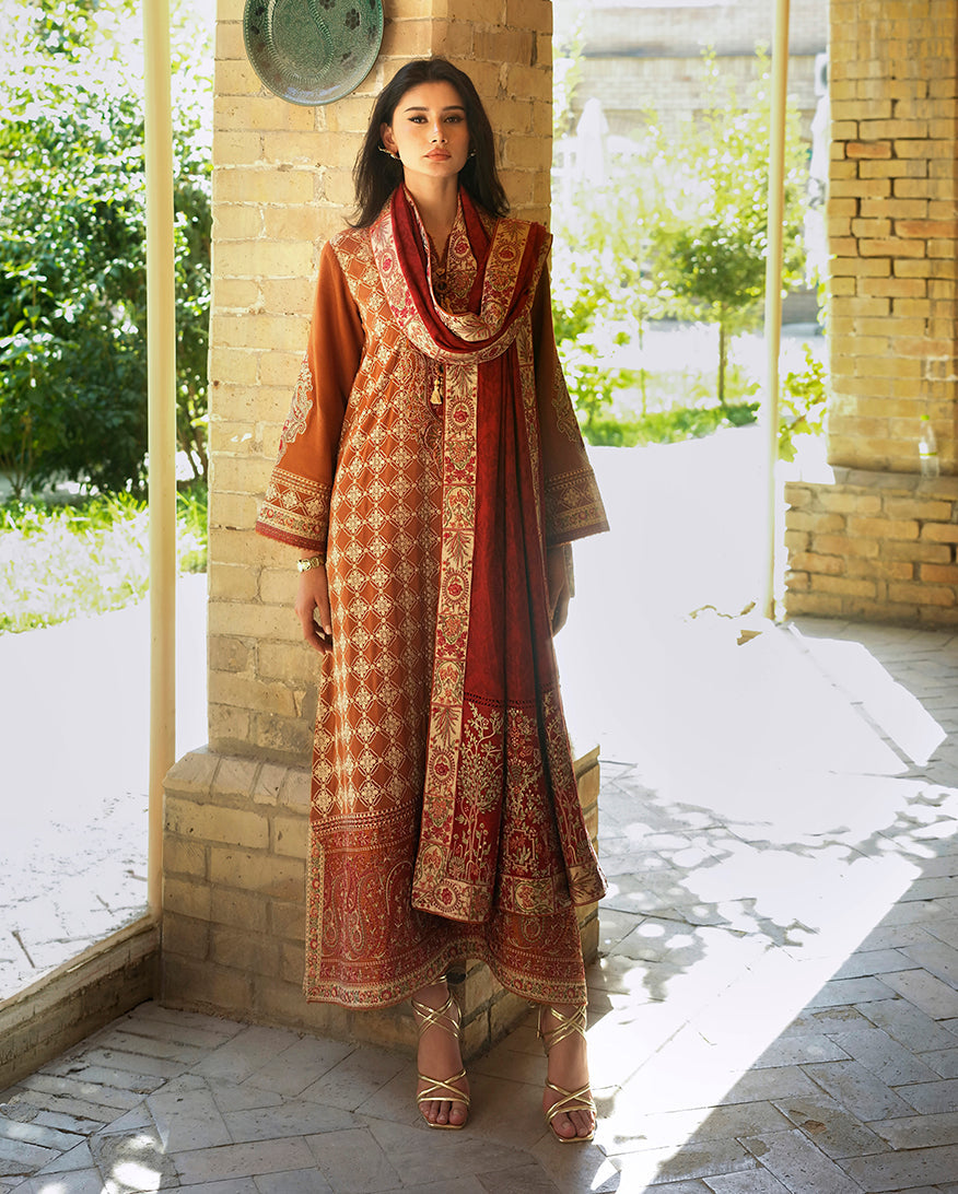 Mushq Broadway Embroidered Jacquard Unstitched 3Pc Suit - Rumi Sunset
