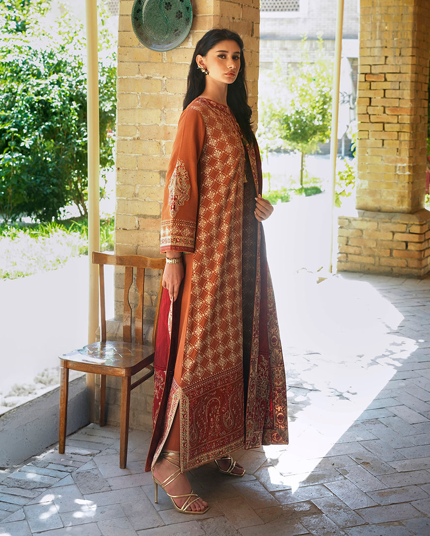 Mushq Broadway Embroidered Jacquard Unstitched 3Pc Suit - Rumi Sunset
