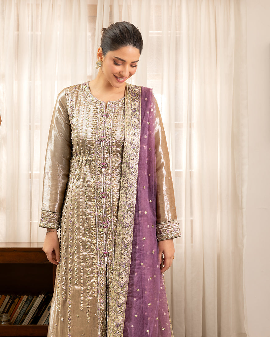 Mushq Sunehri Ramsha Edit Lama Silk Stitched 3Pc Suit - Rumsha