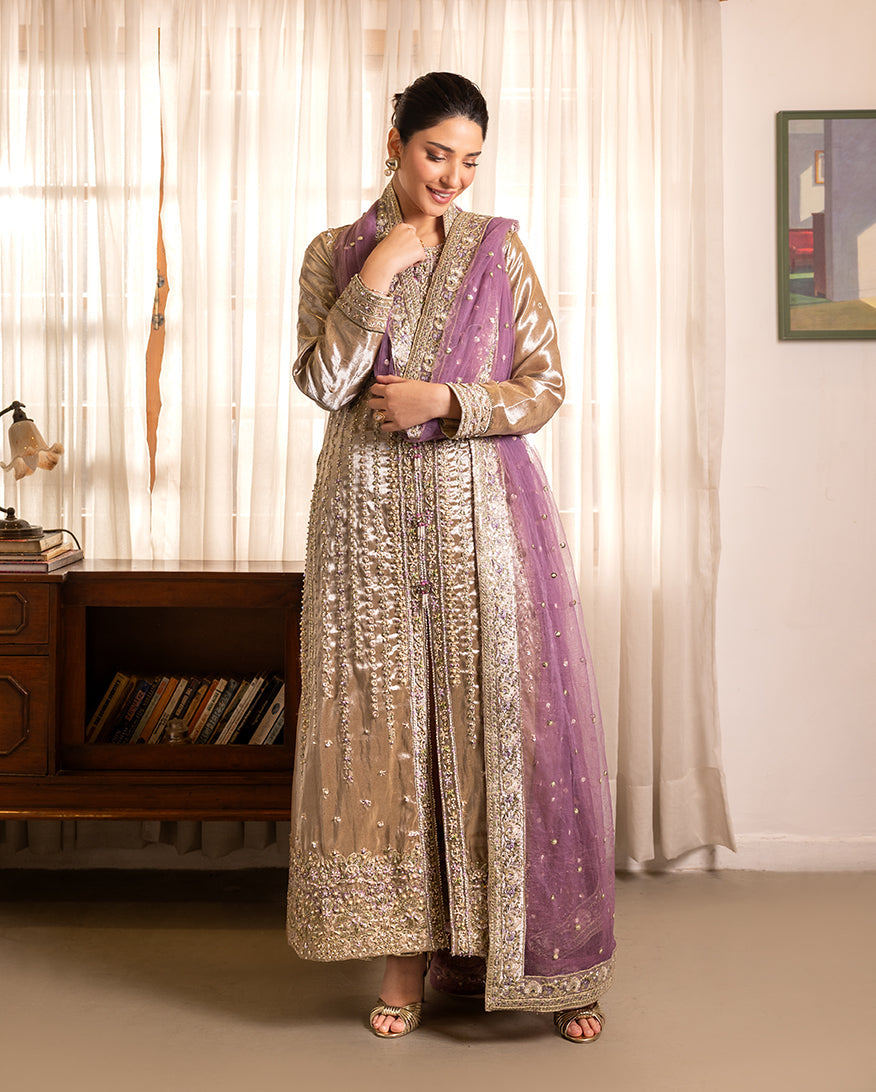 Mushq Sunehri Ramsha Edit Lama Silk Stitched 3Pc Suit - Rumsha