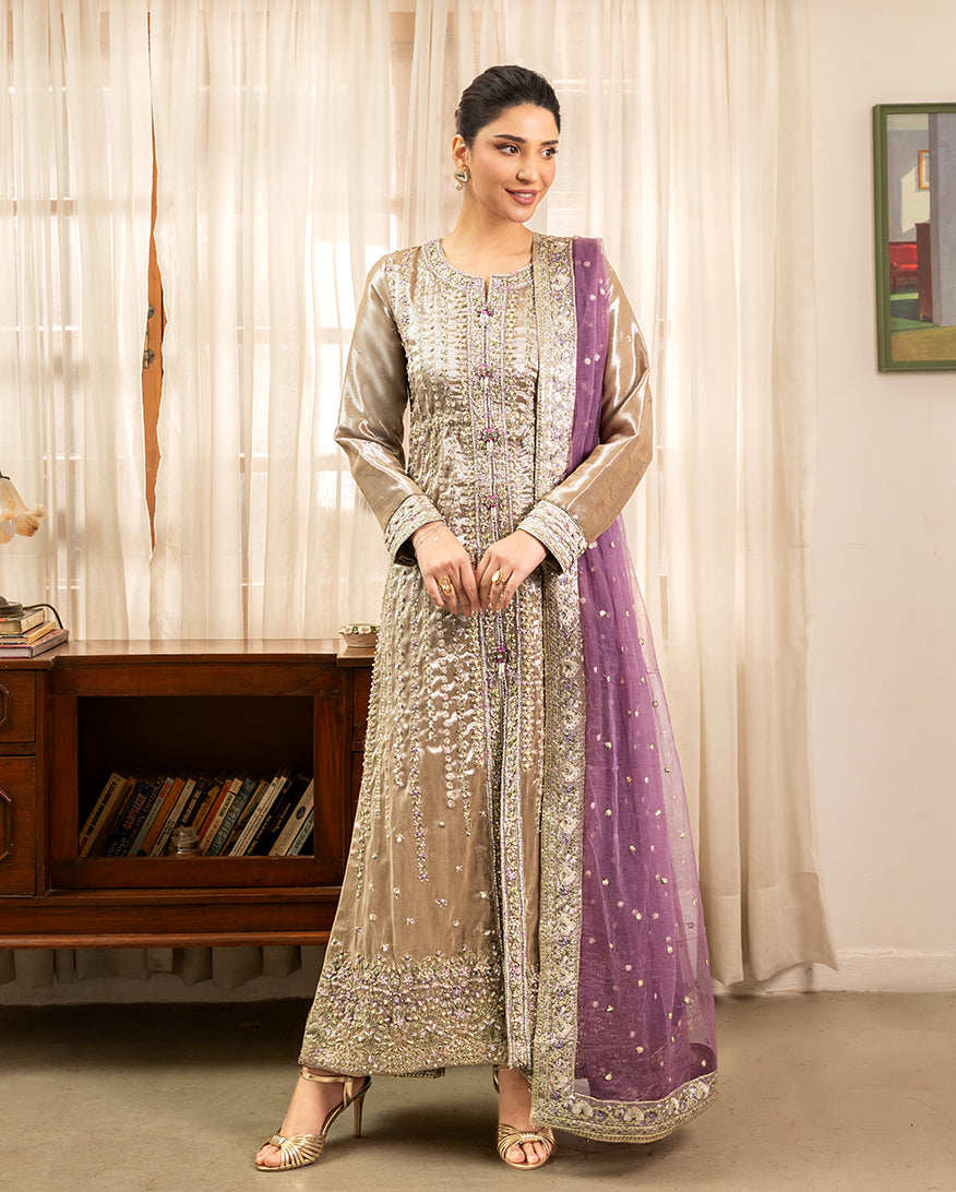 Mushq Sunehri Ramsha Edit Lama Silk Stitched 3Pc Suit - Rumsha