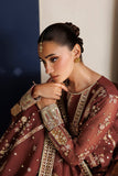 Farasha Luxury Formal Embroidered Chiffon Unstitched 3Pc Suit - Rust Muse