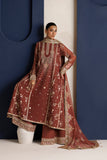 Farasha Luxury Formal Embroidered Chiffon Unstitched 3Pc Suit - Rust Muse