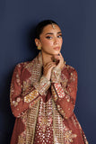 Farasha Luxury Formal Embroidered Chiffon Unstitched 3Pc Suit - Rust Muse
