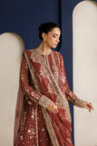 Farasha Luxury Formal Embroidered Chiffon Unstitched 3Pc Suit - Rust Muse