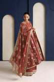 Farasha Luxury Formal Embroidered Chiffon Unstitched 3Pc Suit - Rust Muse