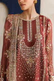 Farasha Luxury Formal Embroidered Chiffon Unstitched 3Pc Suit - Rust Muse