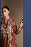 Farasha Luxury Formal Embroidered Chiffon Unstitched 3Pc Suit - Rust Muse