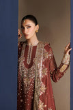 Farasha Luxury Formal Embroidered Chiffon Unstitched 3Pc Suit - Rust Muse