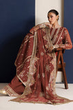 Farasha Luxury Formal Embroidered Chiffon Unstitched 3Pc Suit - Rust Muse