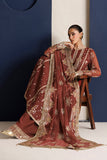 Farasha Luxury Formal Embroidered Chiffon Unstitched 3Pc Suit - Rust Muse