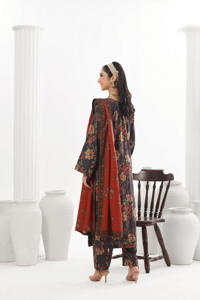 Feathers Digital Printed Dhanak Unstitched 3Pc Suit Rust Reverie-FT792