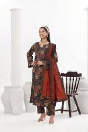 Feathers Digital Printed Dhanak Unstitched 3Pc Suit Rust Reverie-FT792