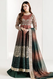 Farasha Fiorella Embroidered Chiffon Unstitched 3Pc Suit - RUSTIC GLOW