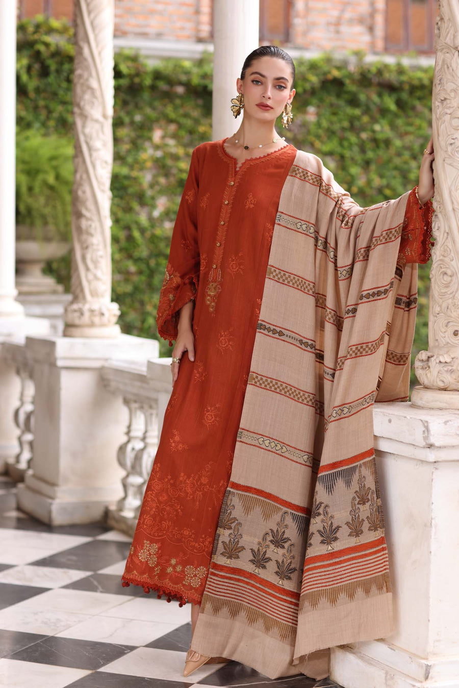Noor by Saadia Asad Embroidered Khaddar Unstitched 3Pc Suit D-10 Rustique