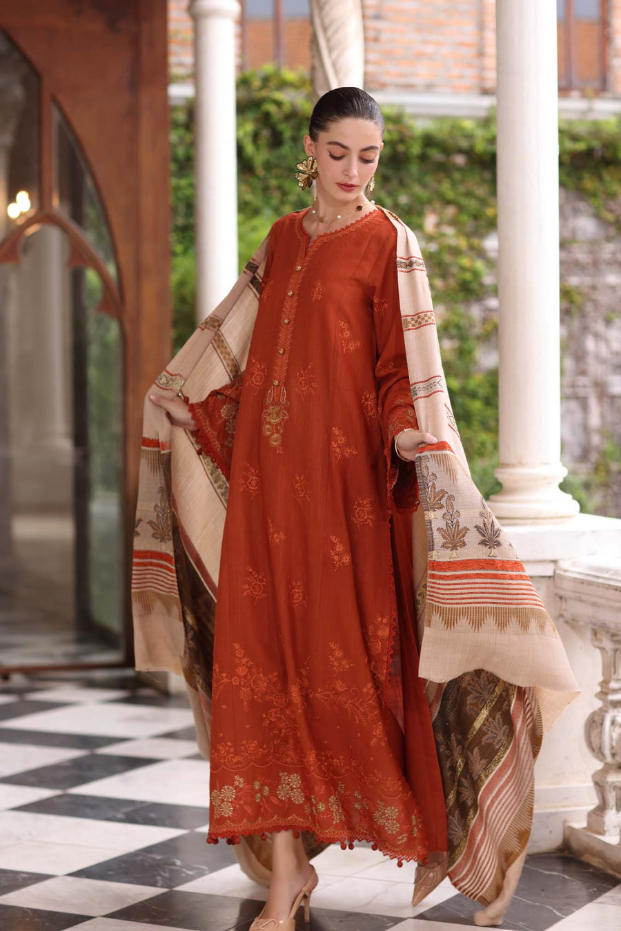 Noor by Saadia Asad Embroidered Khaddar Unstitched 3Pc Suit D-10 Rustique