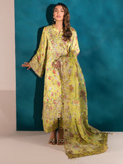 NUREH Unstitched Embroidered Charmeuse Printed Silk 3Pc Suit S-01