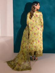 NUREH Unstitched Embroidered Charmeuse Printed Silk 3Pc Suit S-01