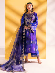NUREH Unstitched Embroidered Charmeuse Printed Silk 3Pc Suit S-02