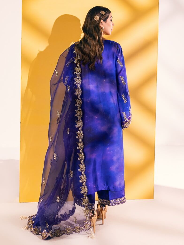NUREH Unstitched Embroidered Charmeuse Printed Silk 3Pc Suit S-02