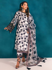 NUREH Unstitched Embroidered Charmeuse Printed Silk 3Pc Suit S-03