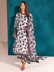 NUREH Unstitched Embroidered Charmeuse Printed Silk 3Pc Suit S-03