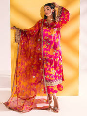 NUREH Unstitched Embroidered Charmeuse Printed Silk 3Pc Suit S-04