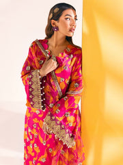 NUREH Unstitched Embroidered Charmeuse Printed Silk 3Pc Suit S-04