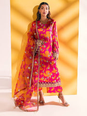 NUREH Unstitched Embroidered Charmeuse Printed Silk 3Pc Suit S-04