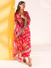 NUREH Unstitched Embroidered Charmeuse Printed Silk 3Pc Suit S-04