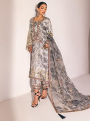 NUREH Unstitched Embroidered Charmeuse Printed Silk 3Pc Suit S-05