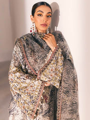 NUREH Unstitched Embroidered Charmeuse Printed Silk 3Pc Suit S-05