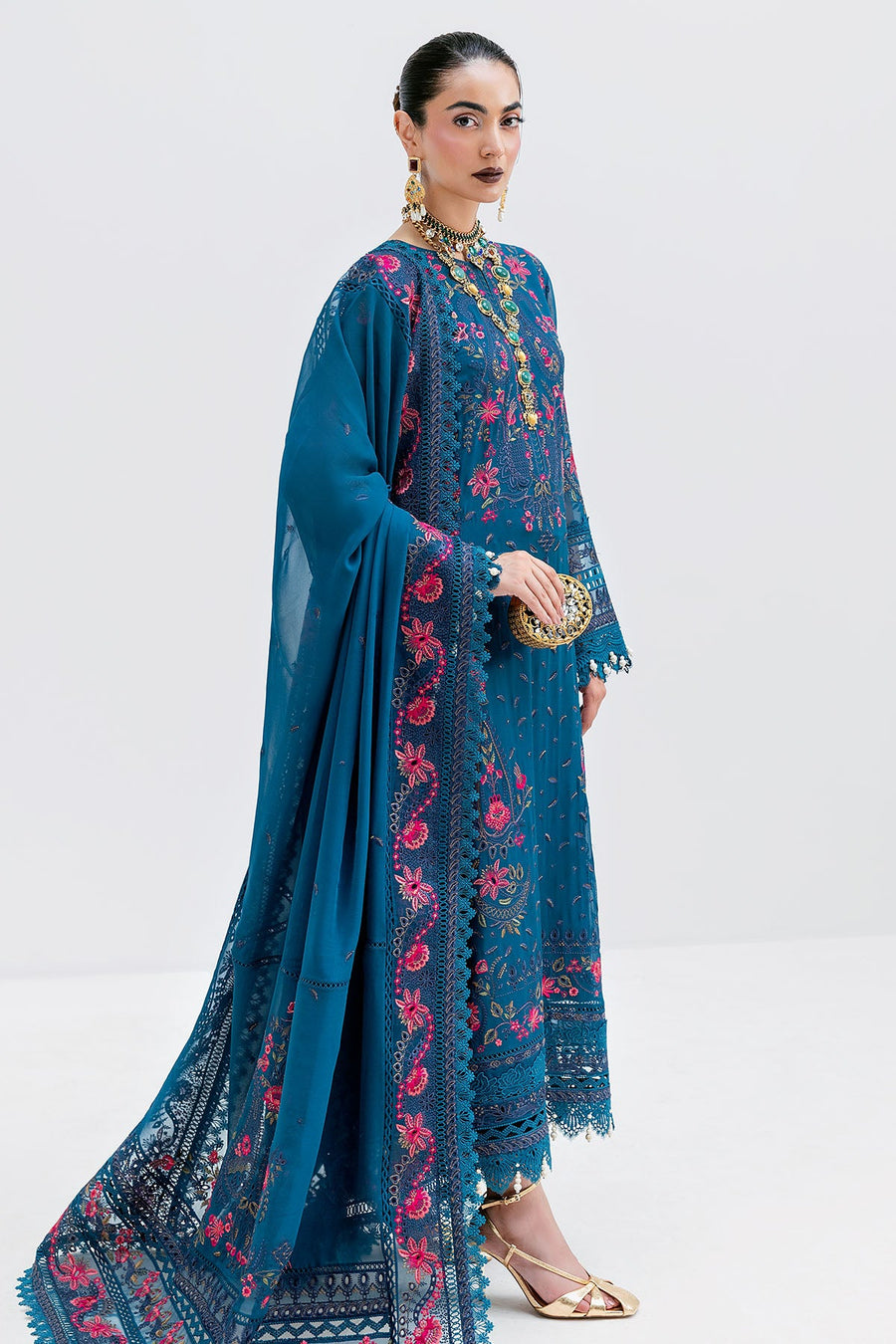 Imrozia Luxe Serene Embroidered Georgette Unstitched 3Pc Suit S-1093 SAPPHIRE