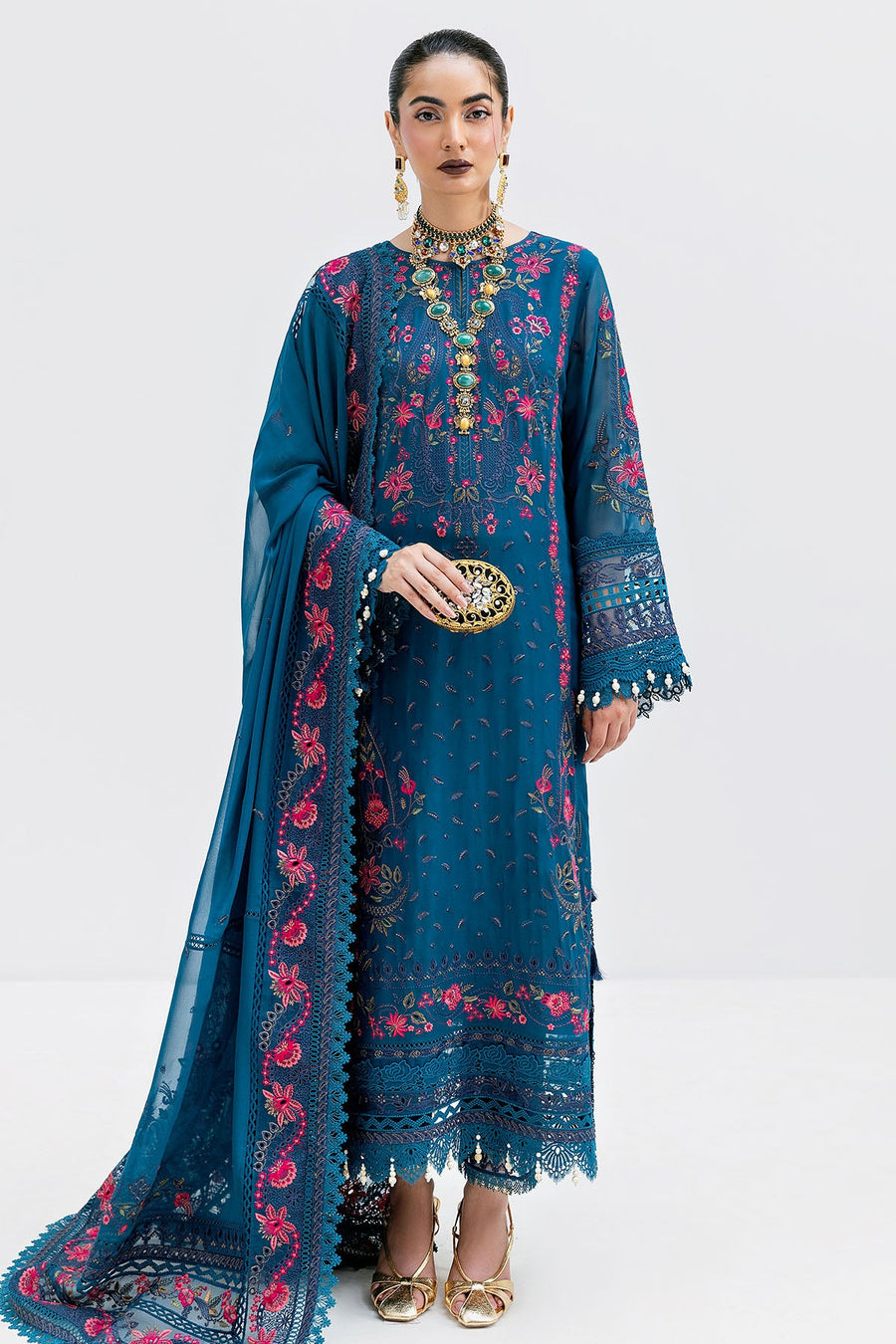 Imrozia Luxe Serene Embroidered Georgette Unstitched 3Pc Suit S-1093 SAPPHIRE