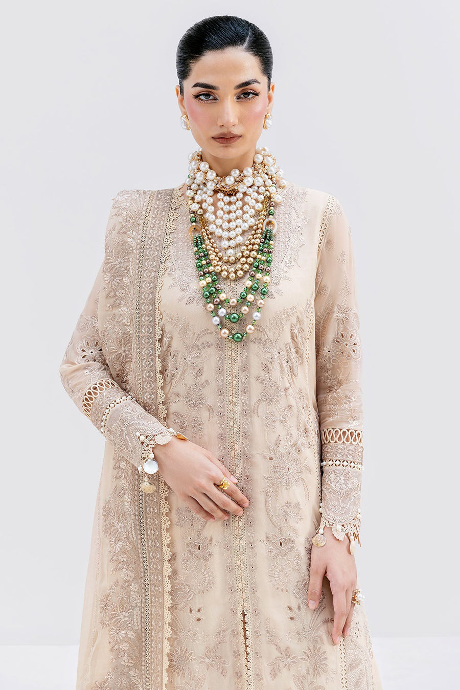 Imrozia Luxe Serene Embroidered Georgette Unstitched 3Pc Suit S-1094 SAND